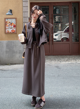 休闲卫衣套装裙女春秋工装夹克半身裙盐系两件套6032P155K218