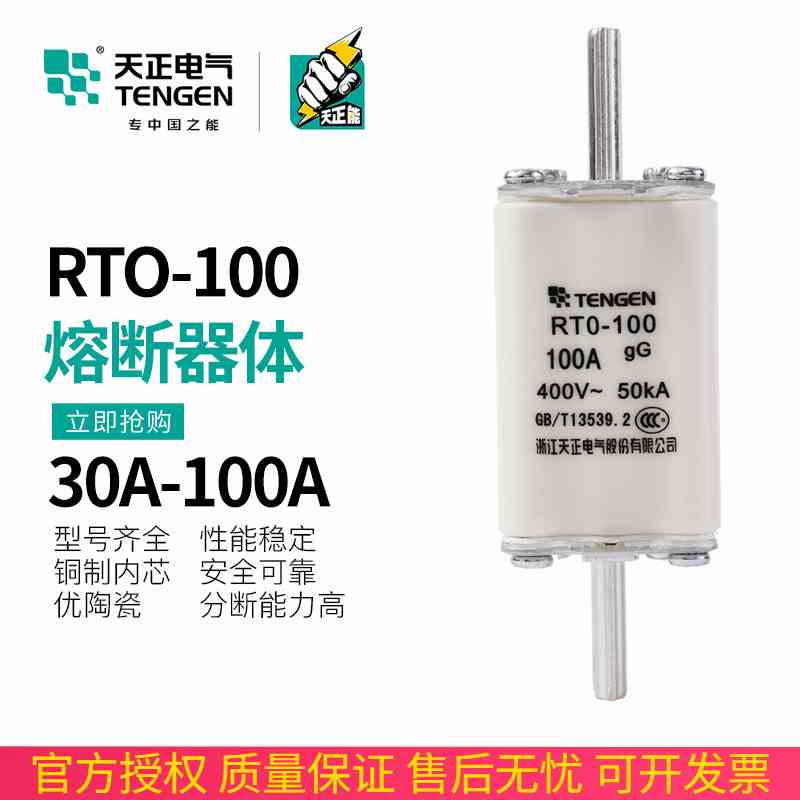 TENGEN天正 RTO-100体熔断器芯RT0-100A 63A 80A陶瓷保险丝400V