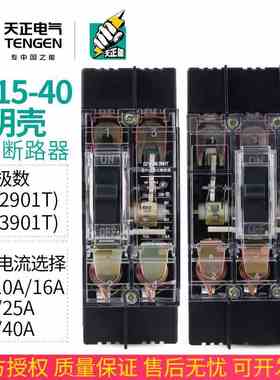 天正DZ15-40/3901T 2901T三相P空气开关塑壳断路器透明外壳32A40A