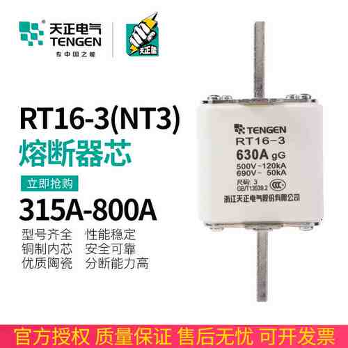 TENGEN天正 熔芯RT16-3方管刀形熔断器NT3保险丝RT36-3 400A 630A