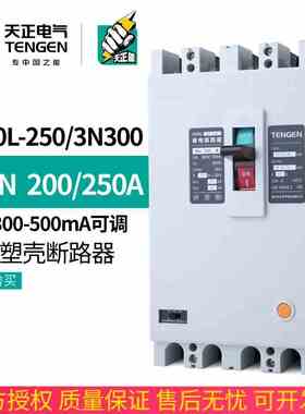 TENGEN天正DZ20L-250/3N300 250A漏电空开塑壳断路器三相四线200A