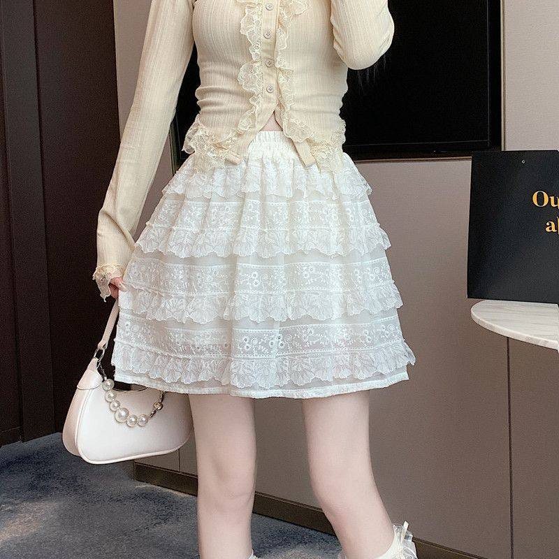 蕾丝蛋糕字短裙子春季2025新款芭蕾风高腰白色网纱蓬蓬半身裙女,女装/女士精品,大码套装,淘宝优惠券,粉丝福利购,淘宝优惠卷
