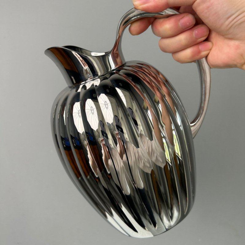 跨境304不锈钢冷水壶大容量插花瓶摆件高镜光带锤纹不锈钢南瓜壶,餐饮具,咖啡壶,淘宝优惠券,粉丝福利购,淘宝优惠卷