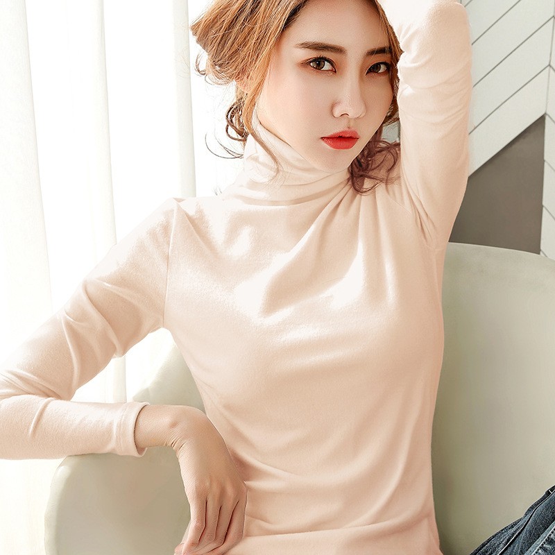 高领德绒打底衫女长袖2025夏夏款女装女士t恤修身双面绒上衣9121