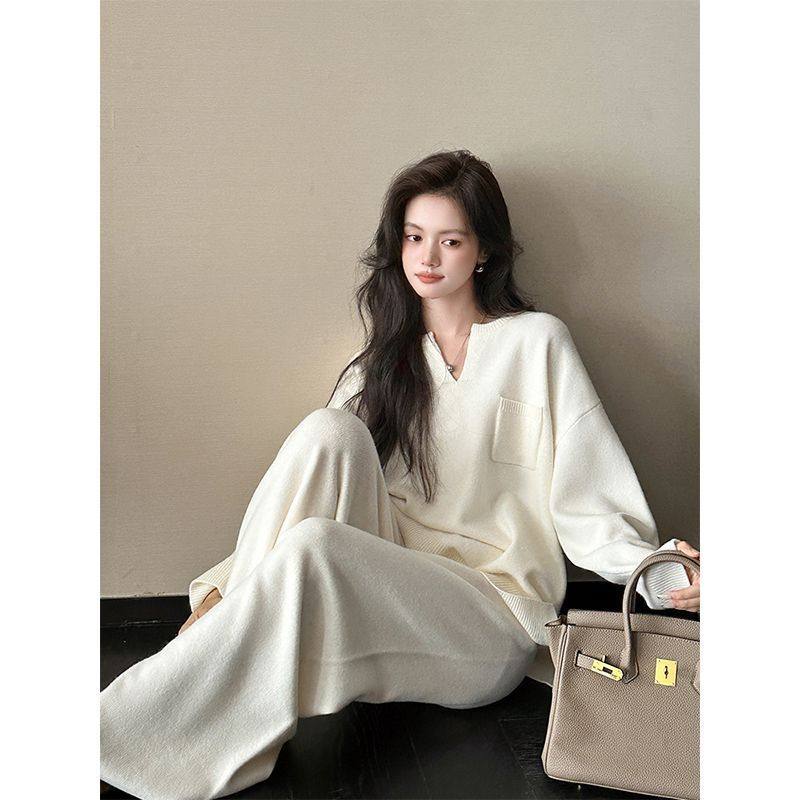 简约休闲运动毛衣套装女秋冬新款宽松设计感慵懒风针织裤子两件套,女装/女士精品,大码套装,淘宝优惠券,粉丝福利购,淘宝优惠卷