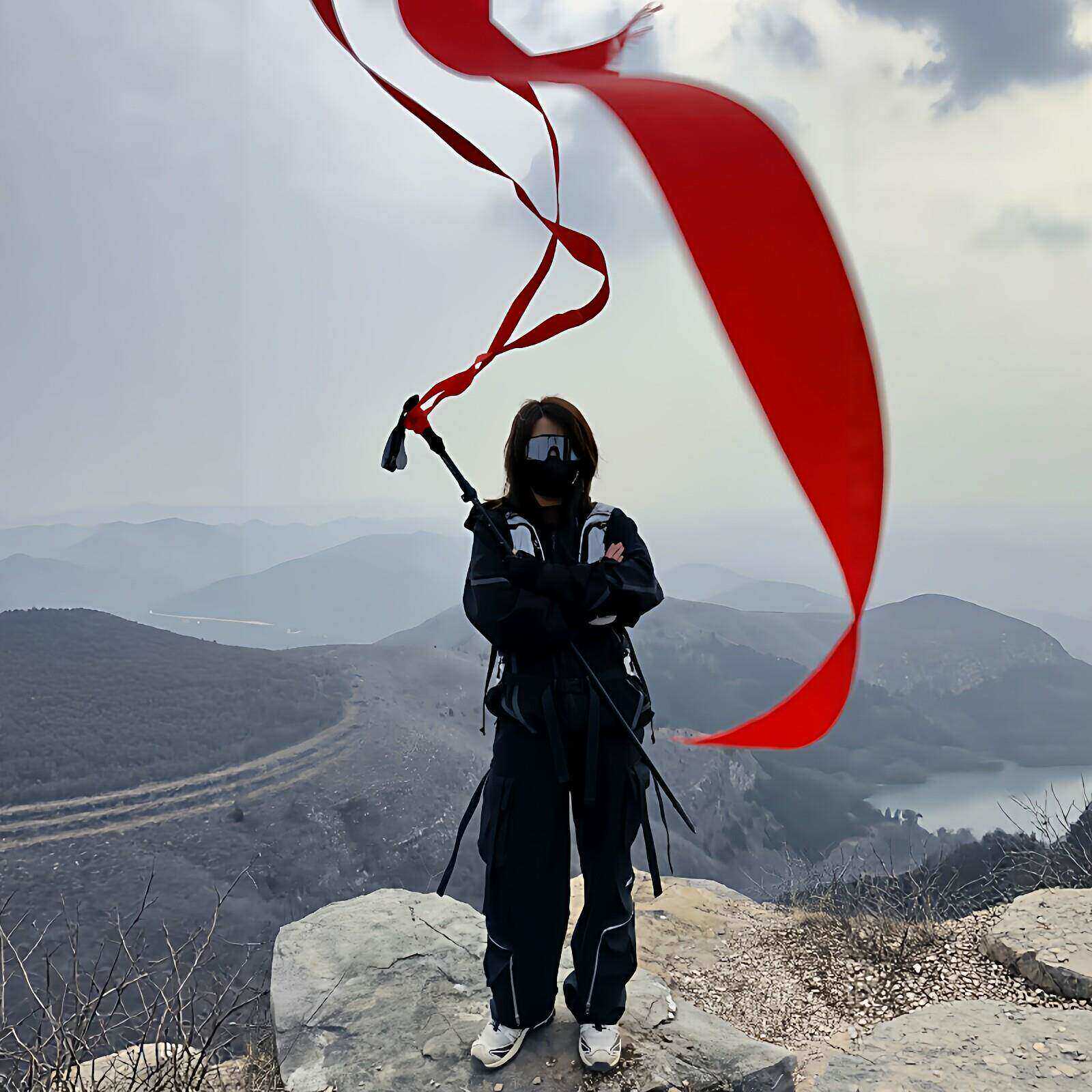 超长红色户外飘带爬山登山杖红飘带红丝带拍照氛围感道具出片神器红丝