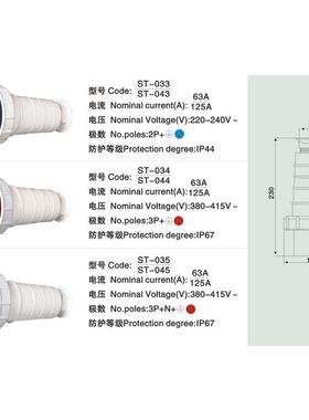 大电流工业防水插头 STE ST-033 043 034 044 035 045 63A 125A