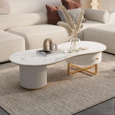 奶油风椭圆岩板茶几客厅家用轻奢现代简约茶几桌小户型高级创意