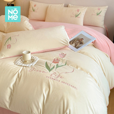 NOME牛奶珊瑚绒床上四件套2024新款冬季床单三件套宿舍床品床笠款