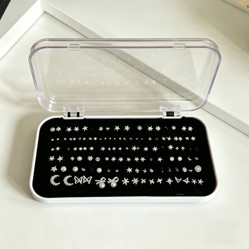 便携翻盖海绵孔首饰盒耳钉耳坠防丢收纳神器华子耳钉专用透明收纳