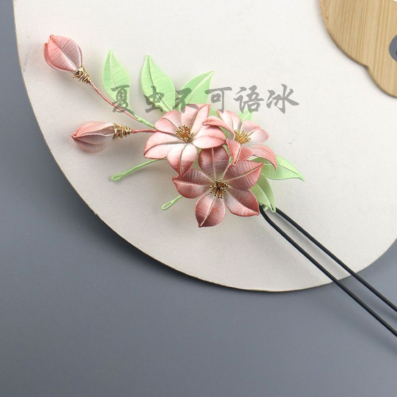 汉服古风发钗配饰手工DIY材料包桃花非遗缠花女士头饰制作套件