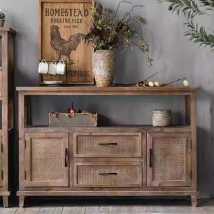 美式复古做旧餐边柜茶水柜实木玄关柜置物架宅寂风民宿装饰收纳柜