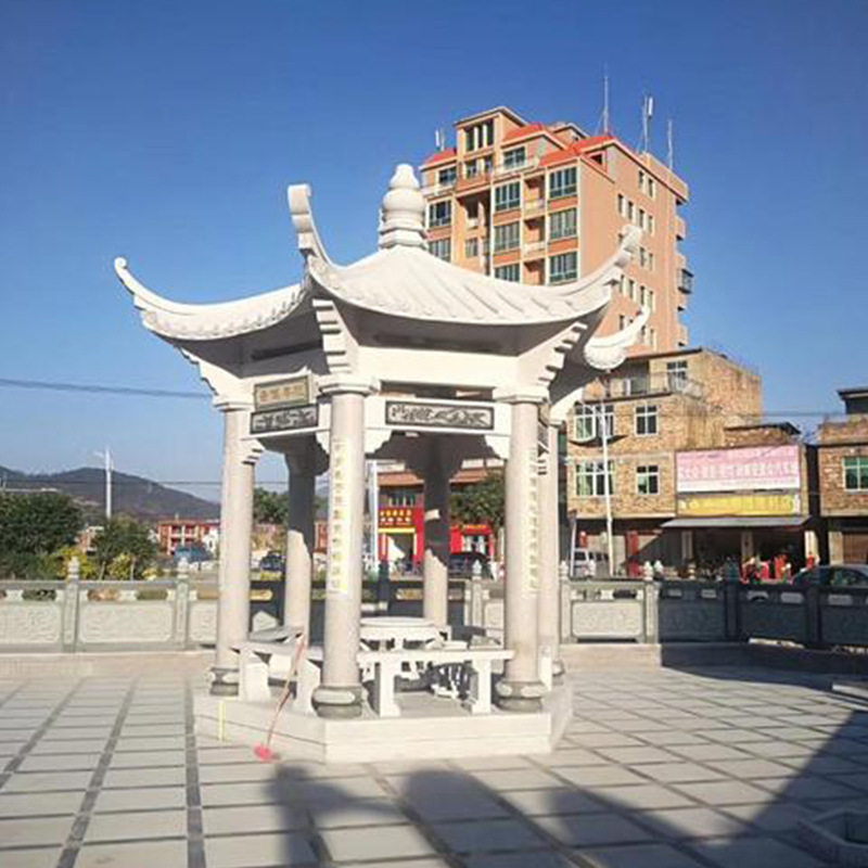 供货石雕凉亭公园六角休闲亭子中式石头亭子大理石景观凉亭