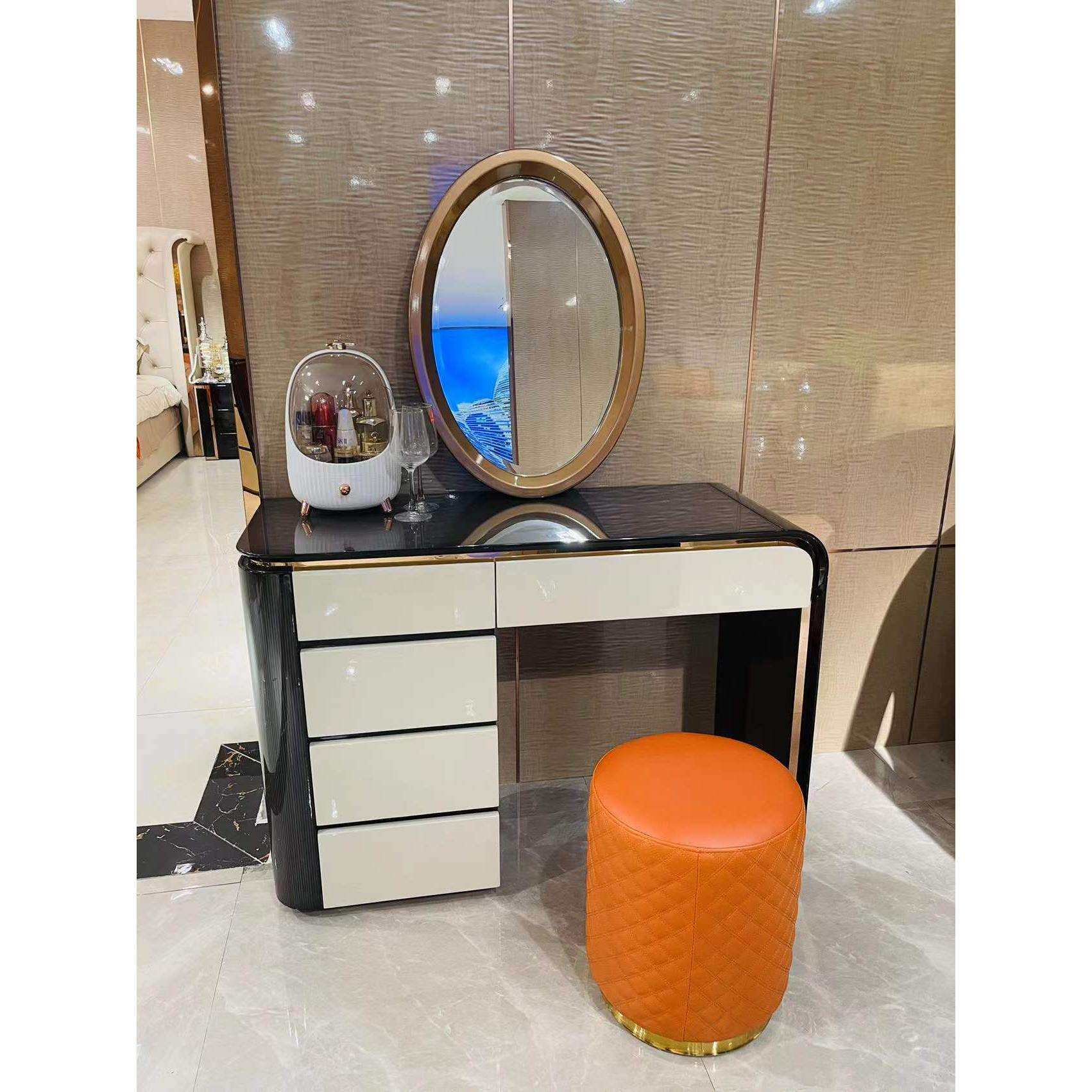 实木梳妆台新款北欧轻奢风网红收纳柜卧室简约带凳子化妆桌