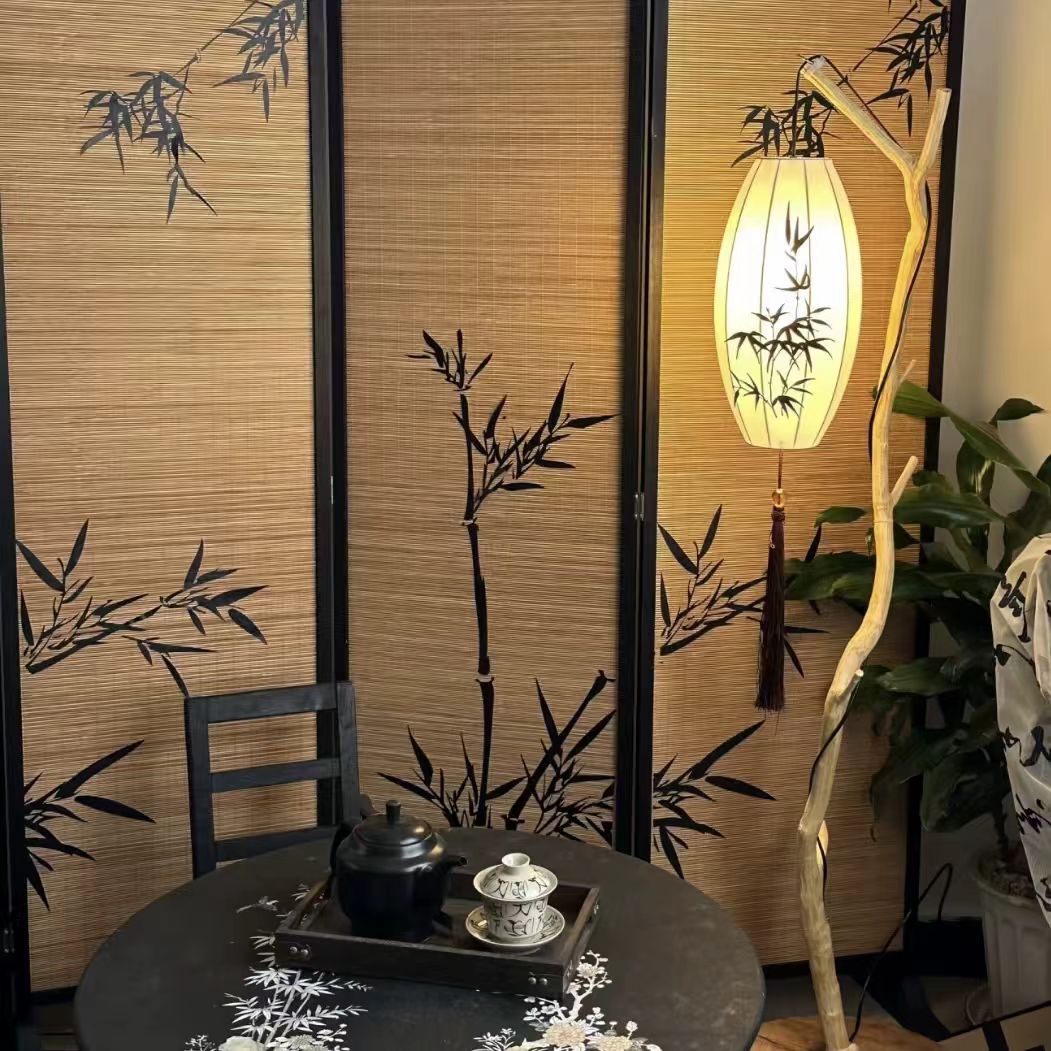 手绘新中式落地灯仿古酒店茶楼立式现代复古铁艺书房卧室落地台灯
