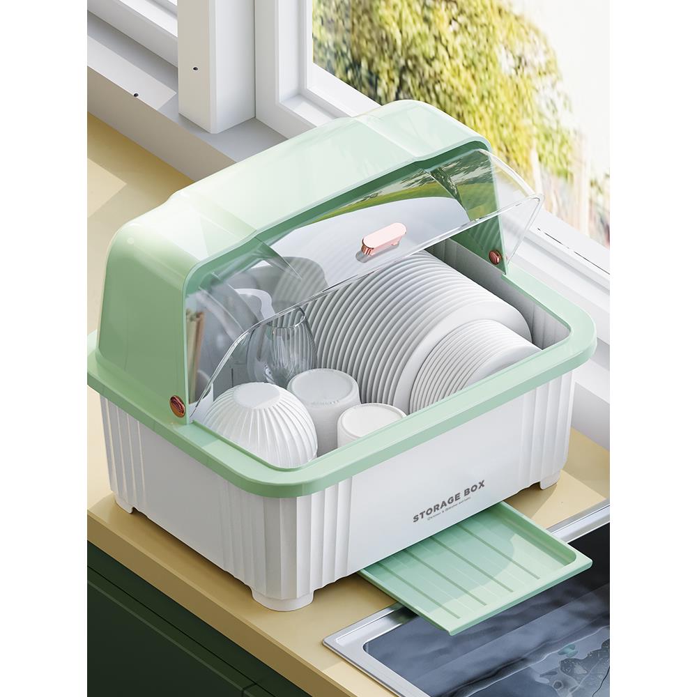 厨房碗筷收纳盒沥水碗柜带盖装餐具家用碗盘箱置物架子碗碟收纳架