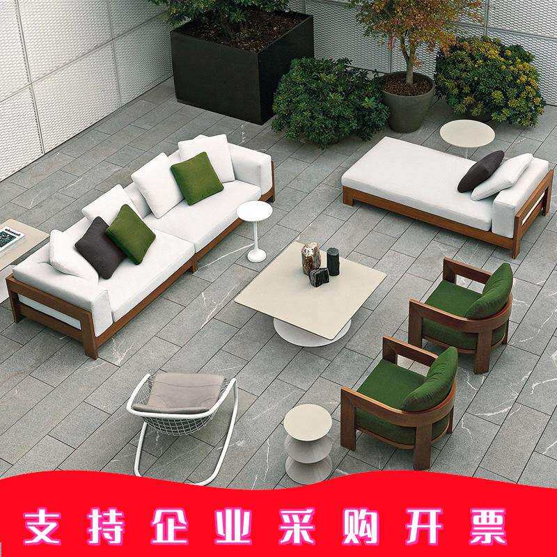 北欧户外沙发庭院别墅院子露台休闲实木柚木沙发酒店室外花园藤椅