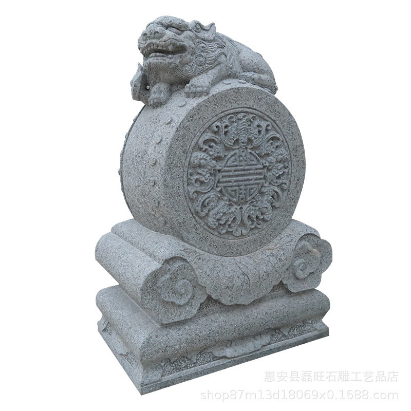 石雕门墩抱鼓石鼓花岗岩芝麻灰黑汉白玉门墩门鼓石庭院门口摆件图片