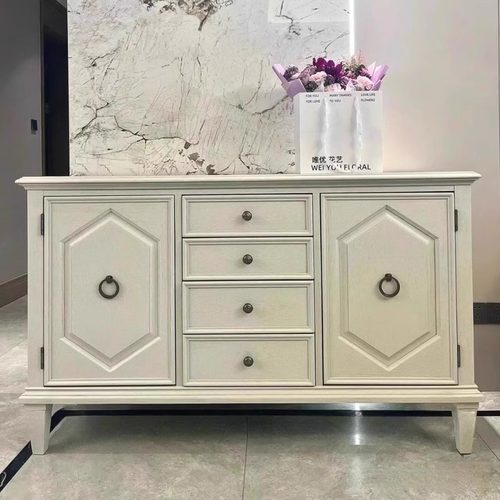 美式典雅白实木玄关柜客厅复古餐边柜门厅抽屉储物柜北美之家具