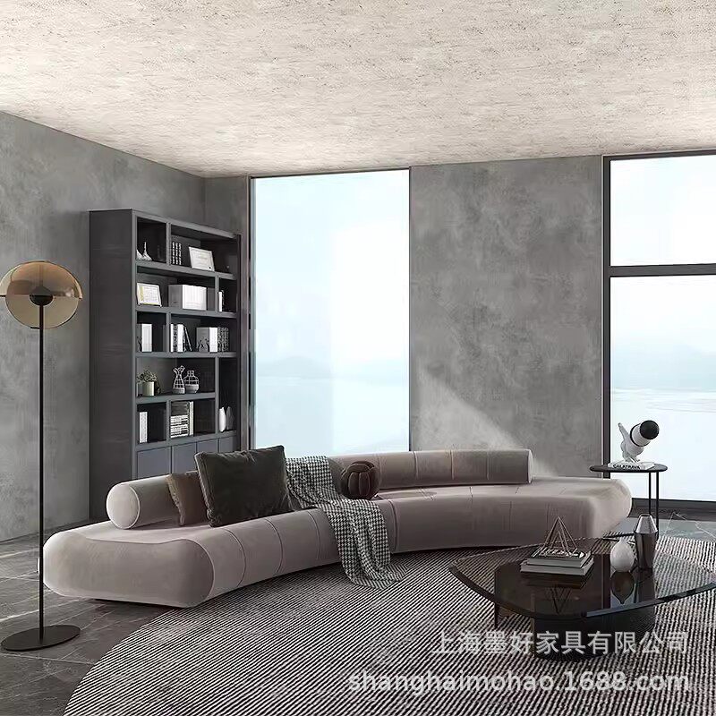 设计师款美容院会所酒店接待休息区别墅客厅意式极简弧形布艺沙发