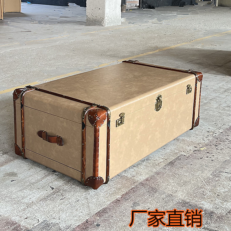 欧美式乡村咖啡桌仿帆布复古皮箱子藤条储物茶几小户型高级家具