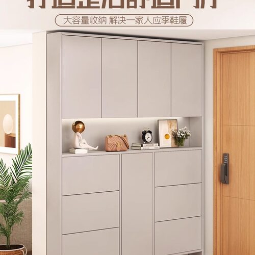 实木极窄到顶玄关翻斗鞋柜定制