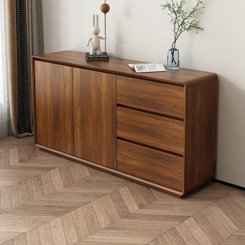 北欧餐边柜靠墙一体现代简约新中式实木框客厅收纳厨房橱柜储物柜