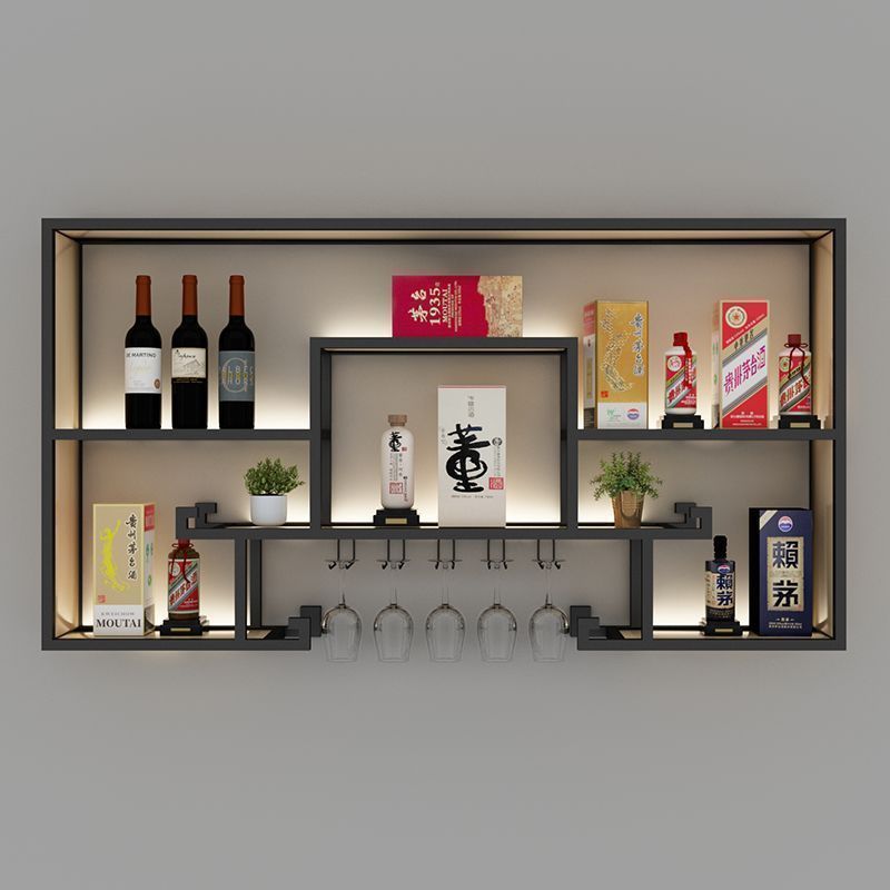 中式壁挂铁艺红酒展示架