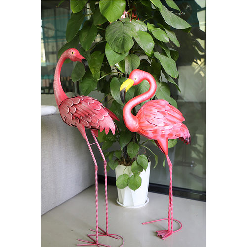 户外庭院花园阳台仿真动物装饰摆件 铁艺仿真生动火烈鸟 园艺摆件