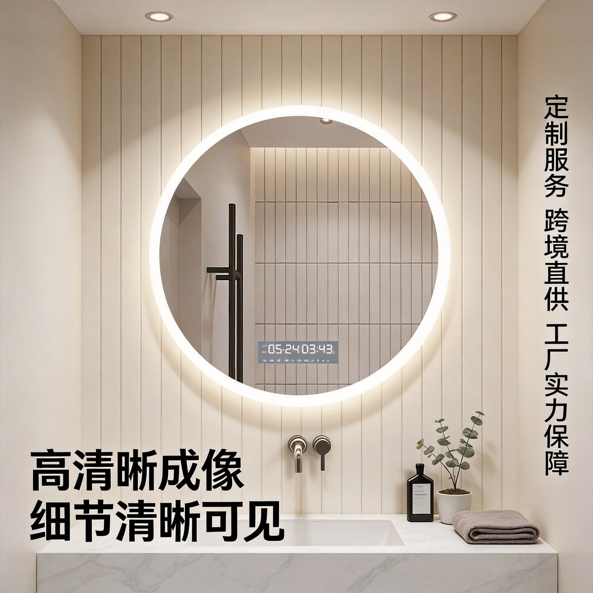 浴室镜化妆智能镜子led灯北欧壁挂圆镜挂墙防雾圆形卫生间洗手台