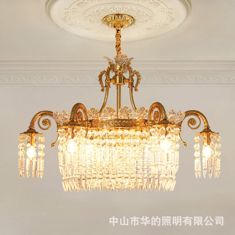 法式全铜水晶吊灯欧式别墅奢华餐厅玄关灯走廊卧室书房过道灯具