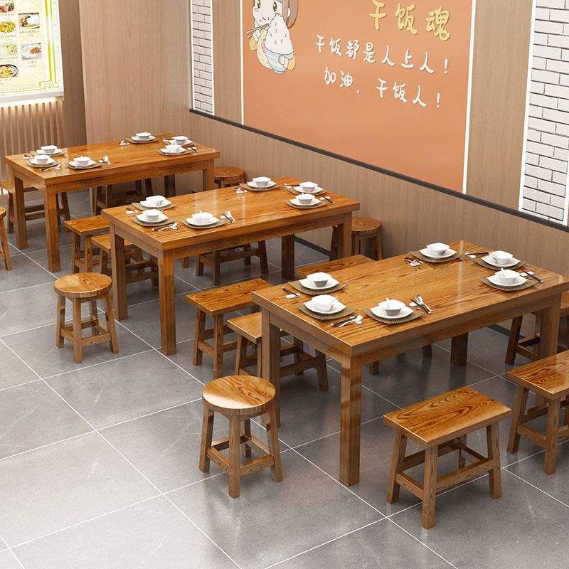 饭店烧烤面馆碳化实木餐馆组合桌子食堂餐桌餐厅桌椅小吃店餐桌椅