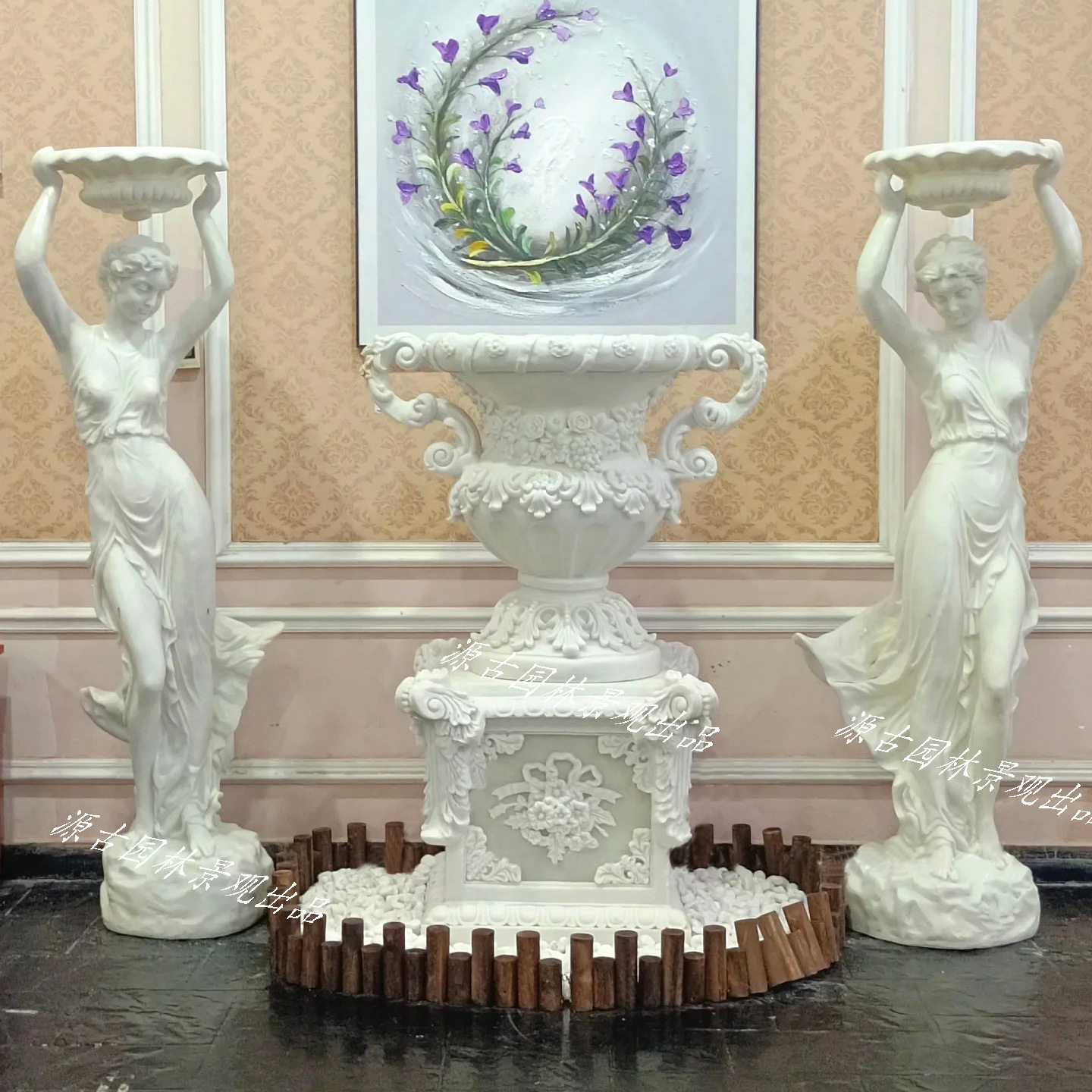 欧式大型户外迎宾美女砂岩雕塑酒店会所入户树脂女神花盆雕塑摆件