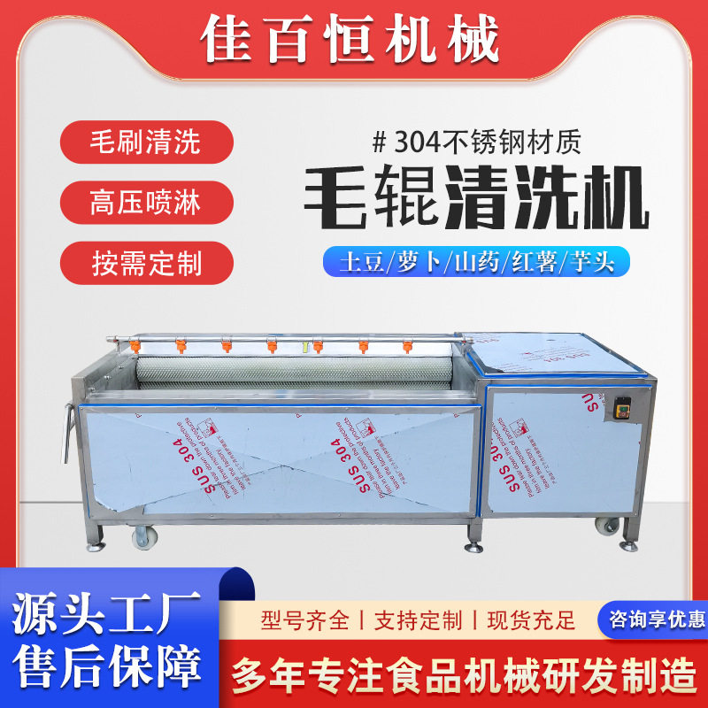 莲藕毛刷清洗机 土豆大姜全自动毛辊清洗设备 贝壳类毛辊清洗机