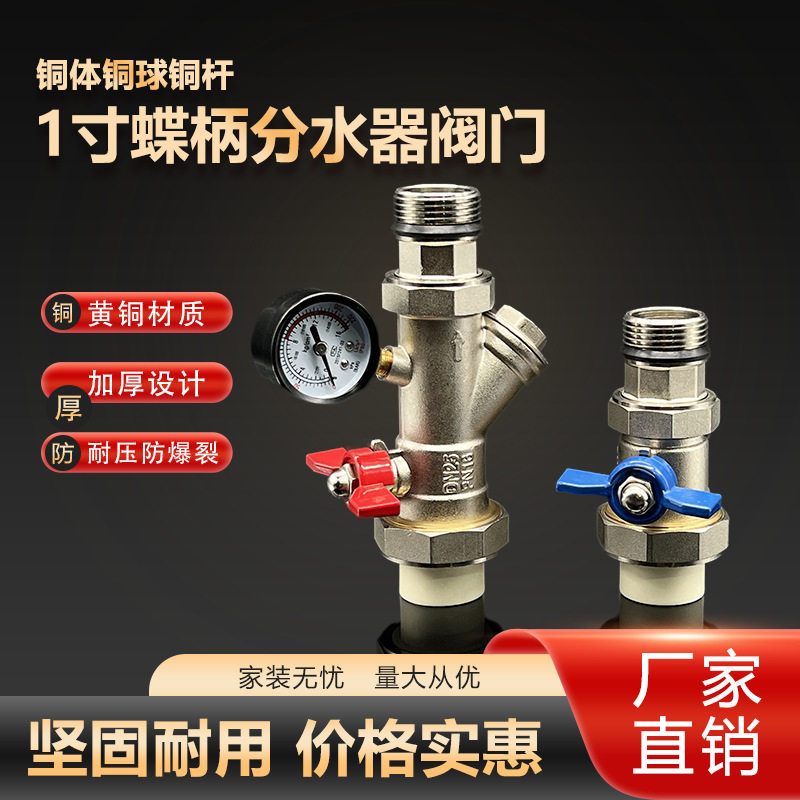 地暖分水器过滤套阀蝶柄铜球阀pprpbpert进回水阀活接带压力表