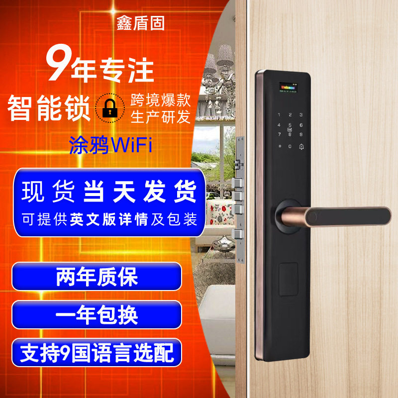 半自动涂鸦指纹密码刷卡智能锁