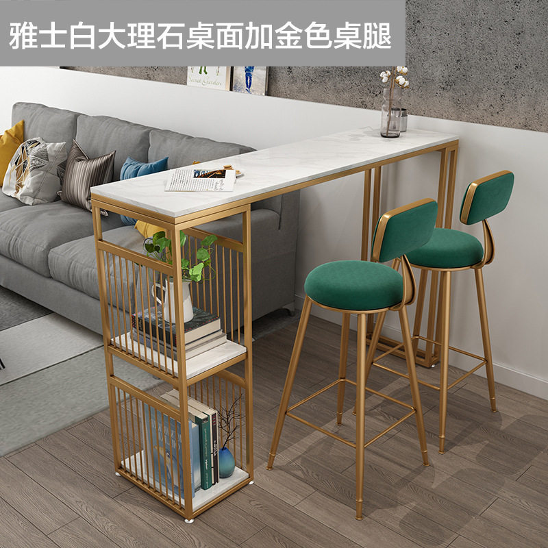 简约大理石实木窄款吧台高脚桌