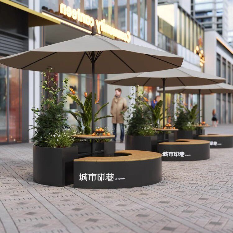 户外围栏花箱座椅组合广场庭院