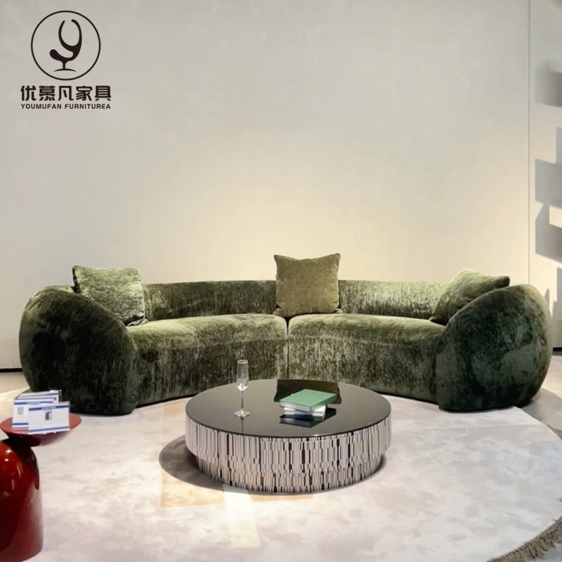 意式极简风客厅大户型布艺沙发圆弧形沙发设计师U形组合沙发