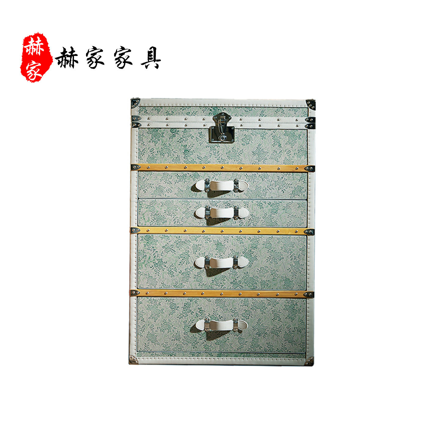 法式复古硬箱印花抽屉收纳柜