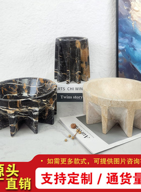北欧现代黑金花大理石果盘摆件样板间客厅玄关酒店大堂家居装饰品