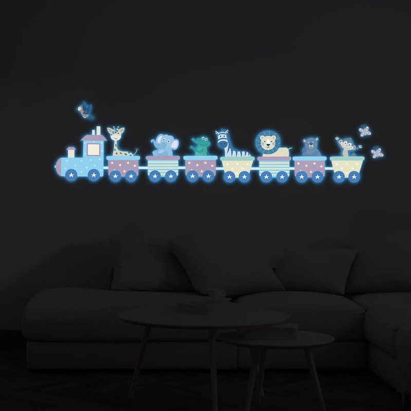 宿舍教室孩童居室卡通小车动物图案自粘荧光墙面夜光装饰贴画