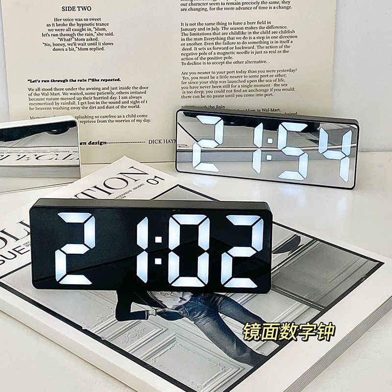 闹钟LED静音智能镜面数字小闹钟ins风桌面时钟透明学生用电子钟表