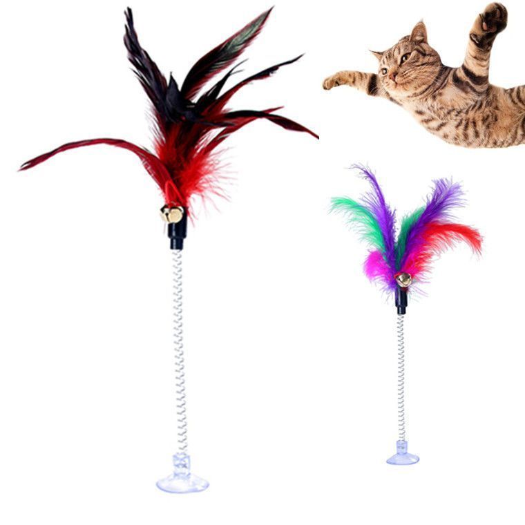 弹簧杆鸡毛吸盘老鼠铃铛羽毛逗猫杆猫咪玩具逗猫棒