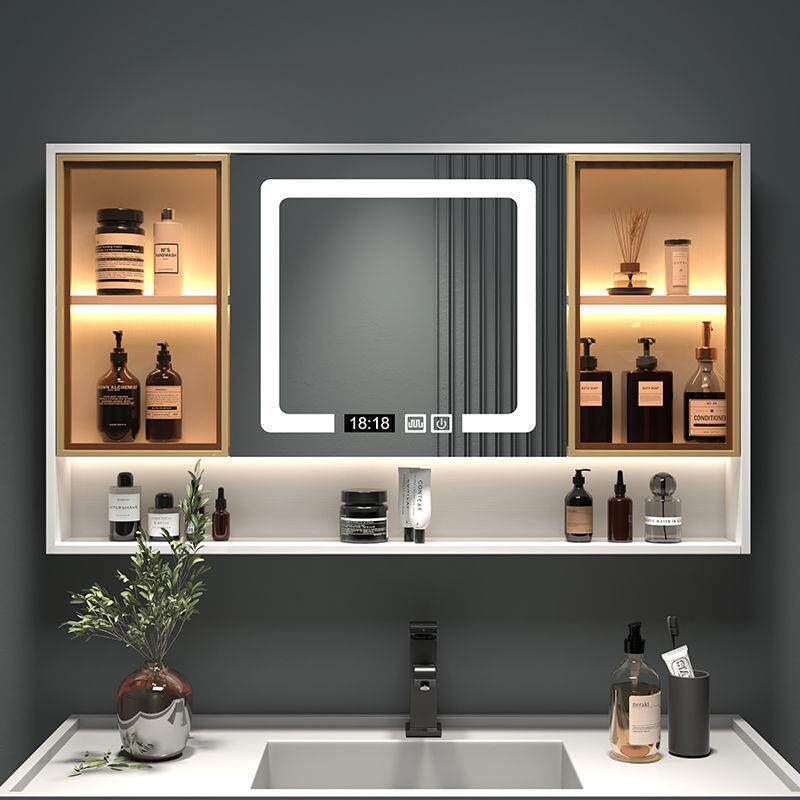 实木浴室智能镜柜单独挂墙式卫生间收纳镜子带灯置物架防雾梳妆镜