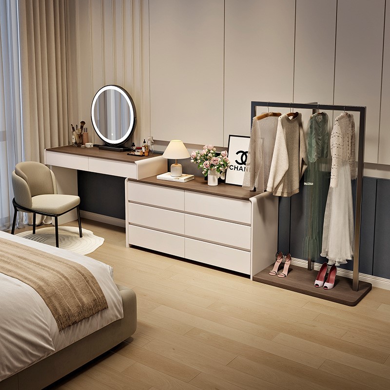 2025新款实木感梳妆台卧室现代简约斗柜一体床尾化妆桌带J^其J^