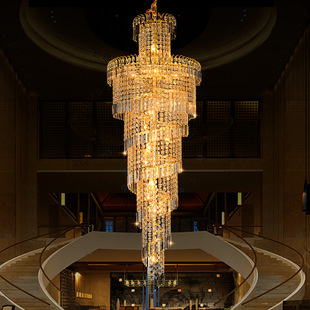 复式楼梯灯长吊灯旋转楼梯灯别墅客厅圆形水晶灯欧式水晶吊灯批发