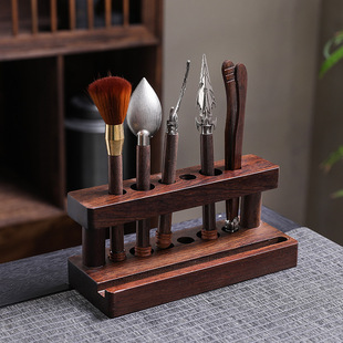 黑檀花梨木茶道六君子创意手机支架茶具配件整套茶夹茶道笔架家用