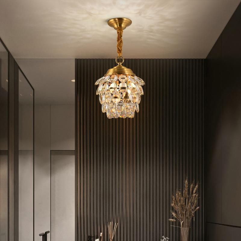 全铜轻奢玄关灯具入户门厅过道现代简约卫生间餐厅餐桌水晶吊灯