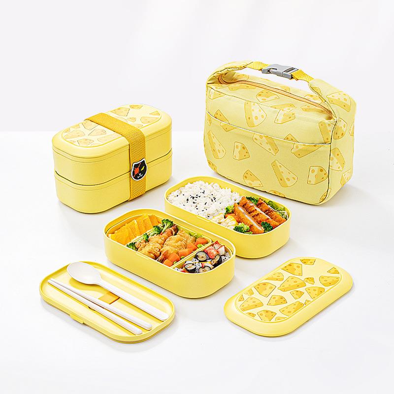 KAKACAT日式饭盒 分隔抗菌 可微波炉加热 双层水果便当盒春游野餐